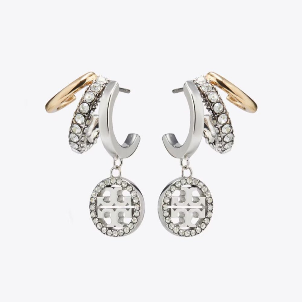 (SOLD)Tory Burch Icon Pave Triple Hoop Earrings (NEW)